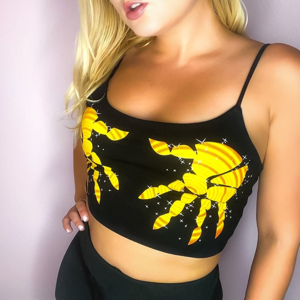 Handprint Crop Top Cami Black / Orange / Yellow Sparkly Small Medium Large & XL